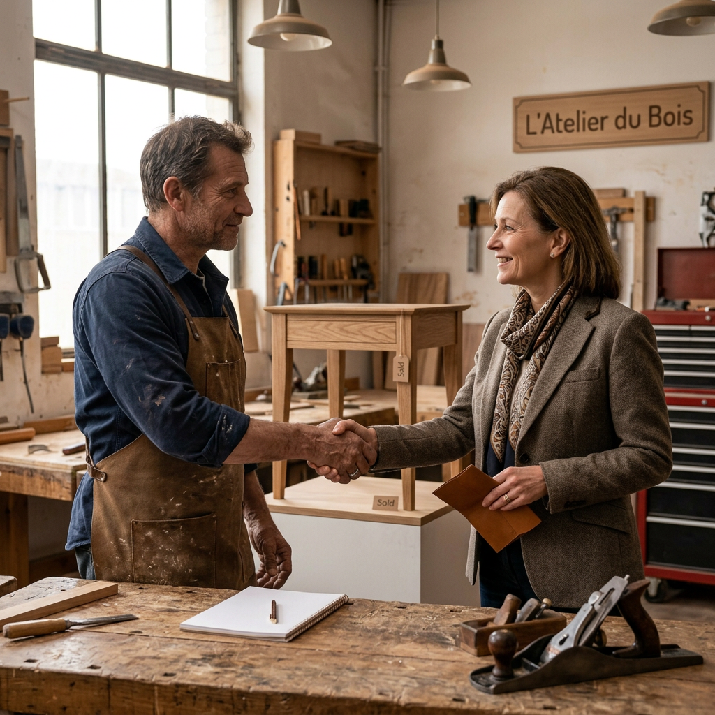 Accueil artisan avec son client